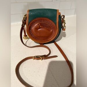 Rare Vintage Dooney & Bourke Big Duck Crossbody Bag In Green and Tan